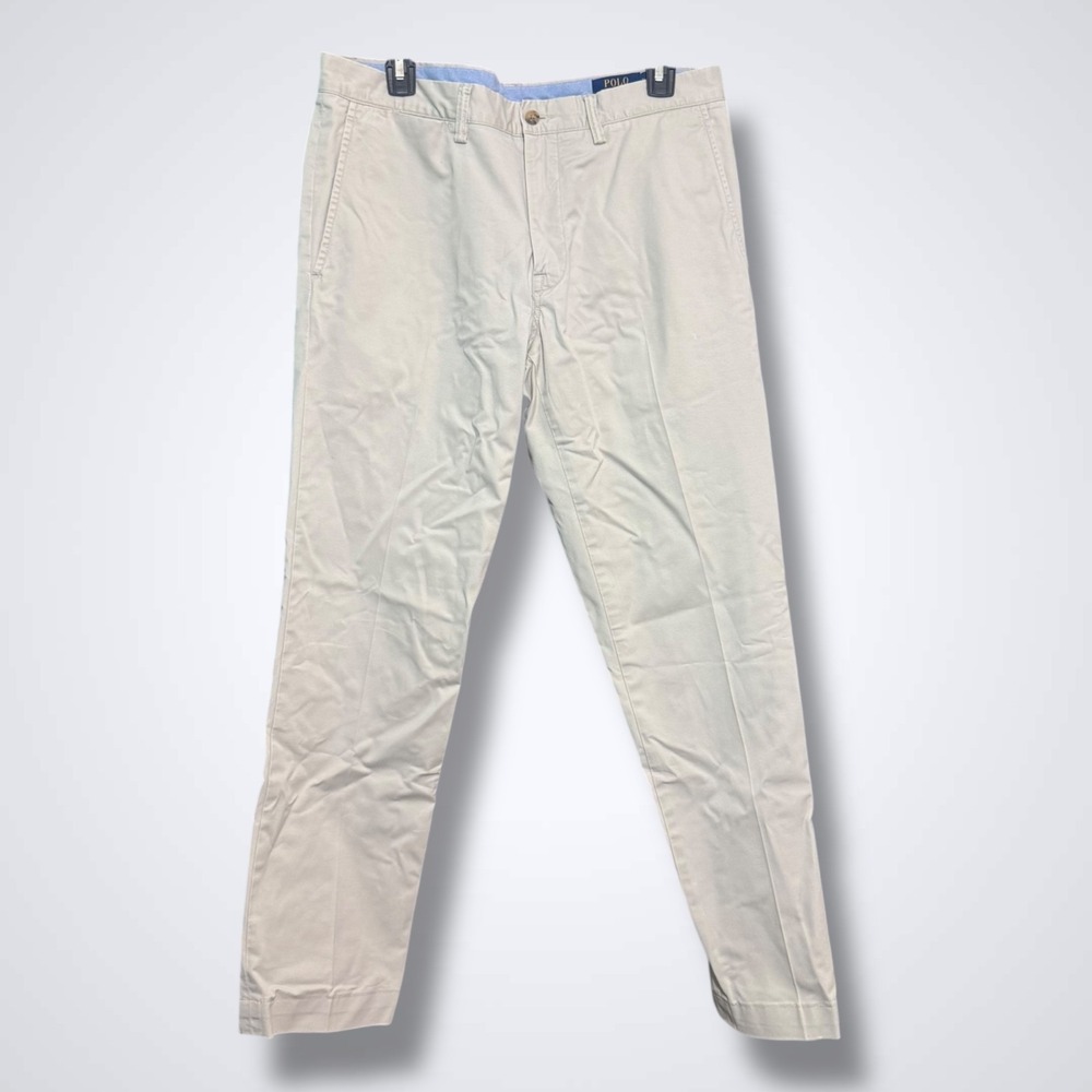 Polo Ralph Lauren Pants 34 X 32 Stretch Slim Fit Solid Beige Chino Cotton Twill